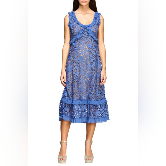 NWT Michael Kors blue lace midi dress size L - Picture 2 of 8